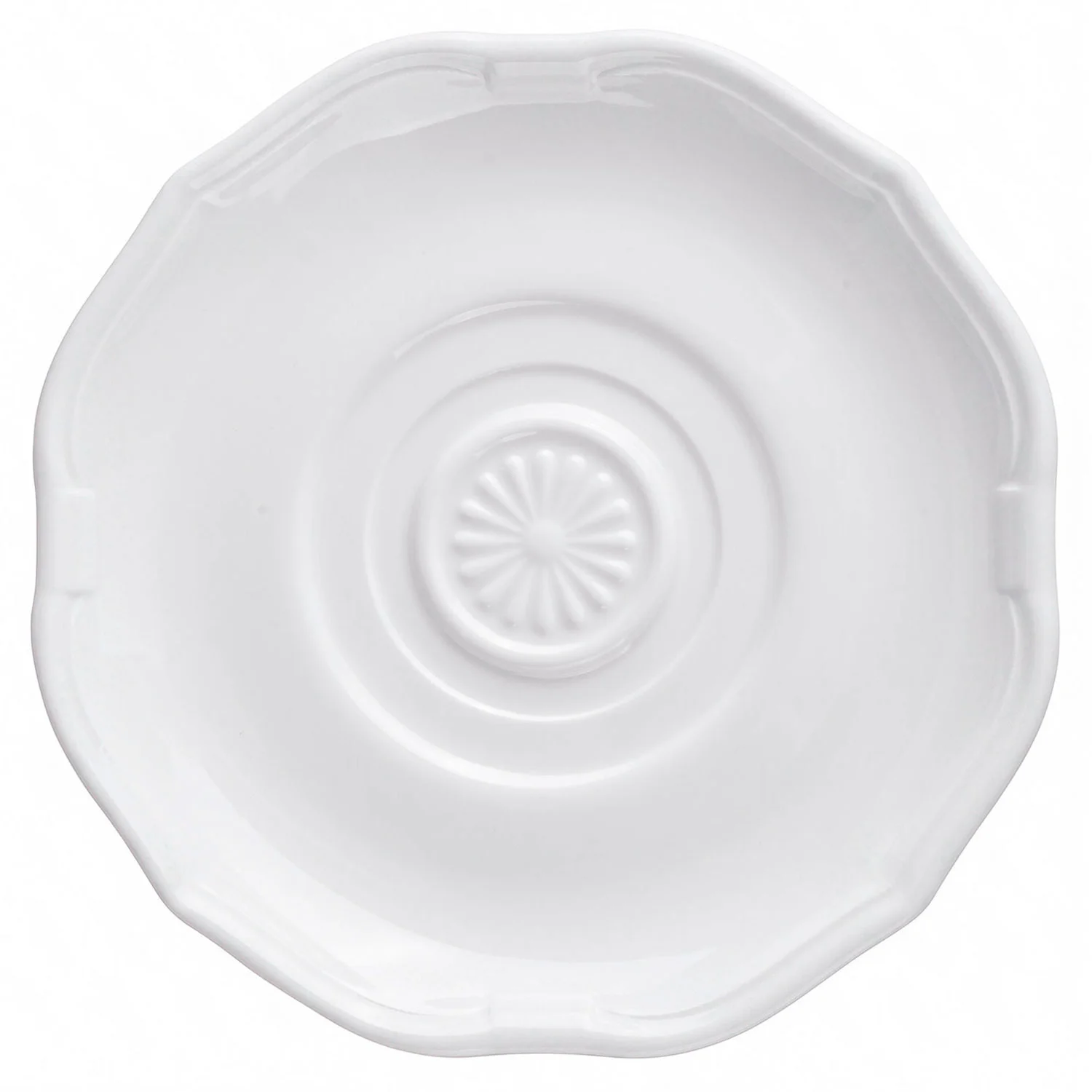 La Scala White Блюдце к чашке для завтрака 19 см - белое фигурное блюдце с рельефными кругами и цветком в центре - Villeroy & Boch