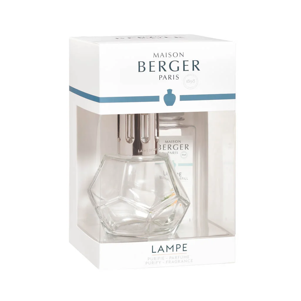 Лампа Berger "Геометрия прозрачный" и аромат "Цедра вербены" 180мл, набор 2 предмета
